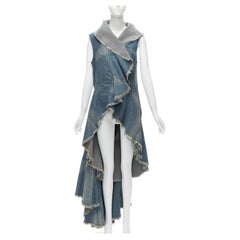 JUNYA WATANABE 2001 distressed denim deconstructed beggar look hi low wrap vest