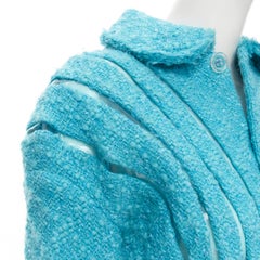 JUNYA WATANABE 2001 teal blue boucle tweed PVC trimmed space age jacket S
