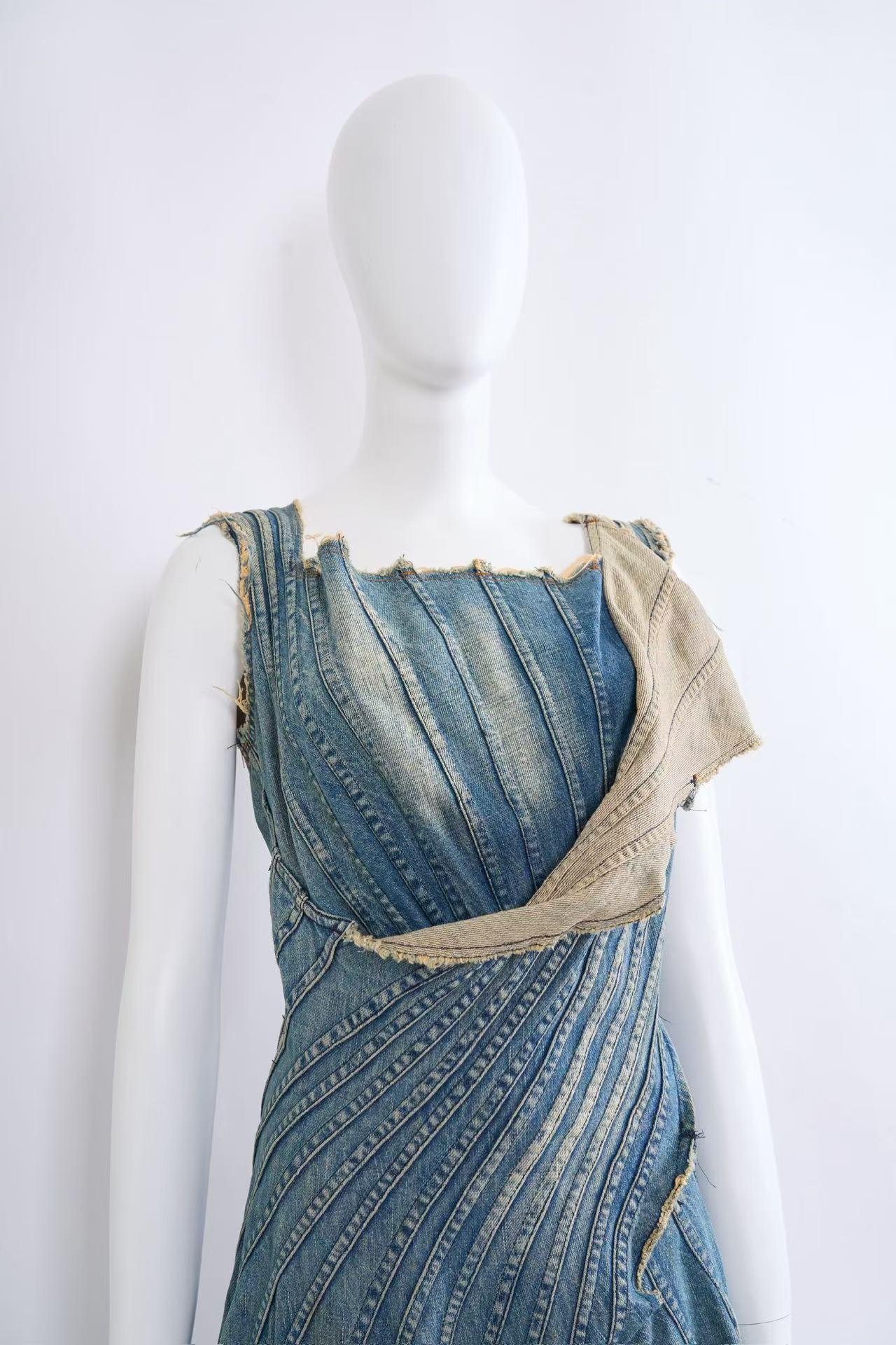 Gray Junya Watanabe 2002 Denim Runway Dress For Sale