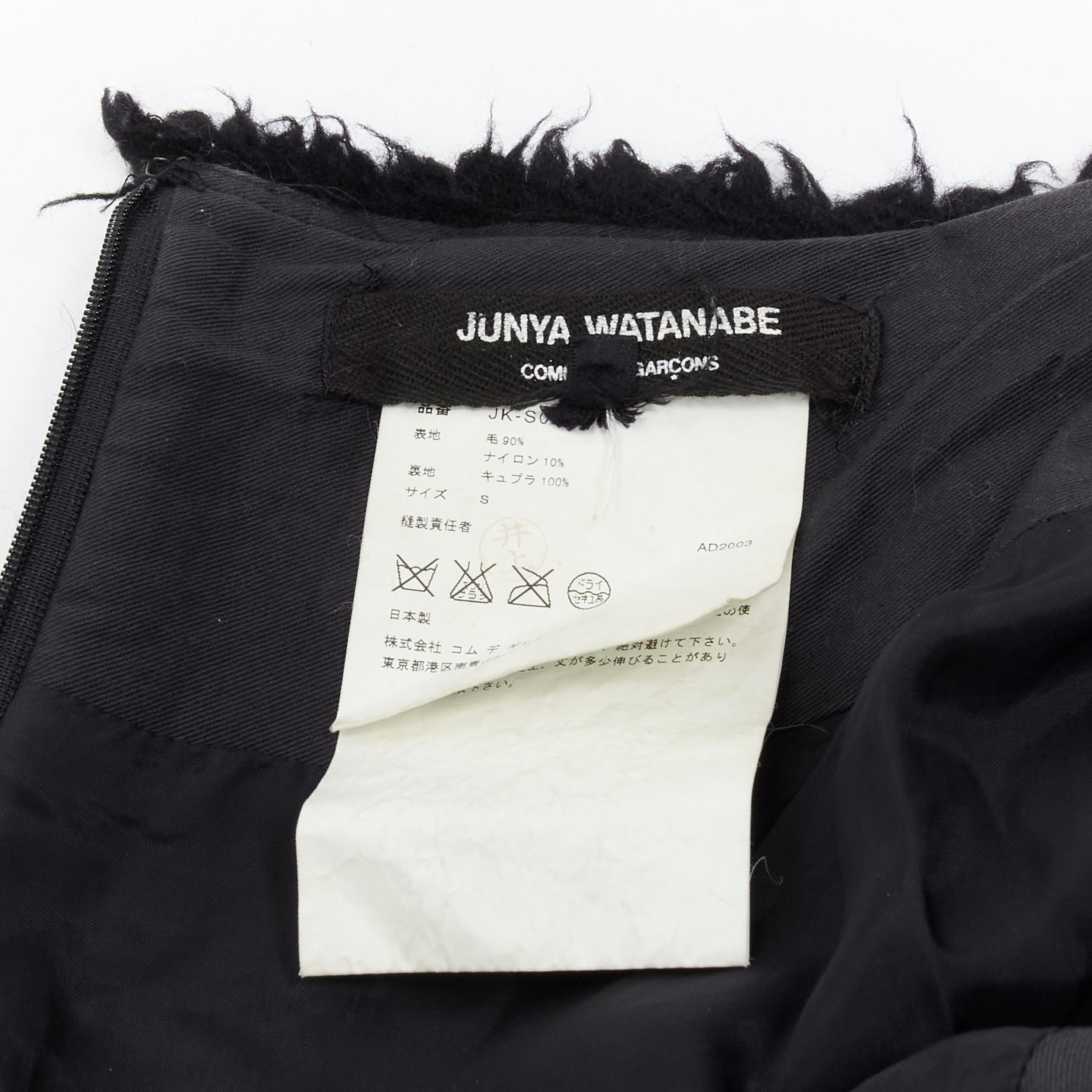 JUNYA WATANABE 2003 black boiled wool frayed edge silver punk chain midi skirt S For Sale 4