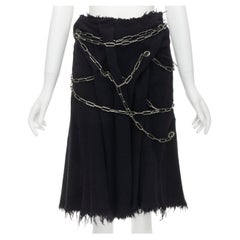 JUNYA WATANABE 2003 black boiled wool frayed edge silver punk chain midi skirt S