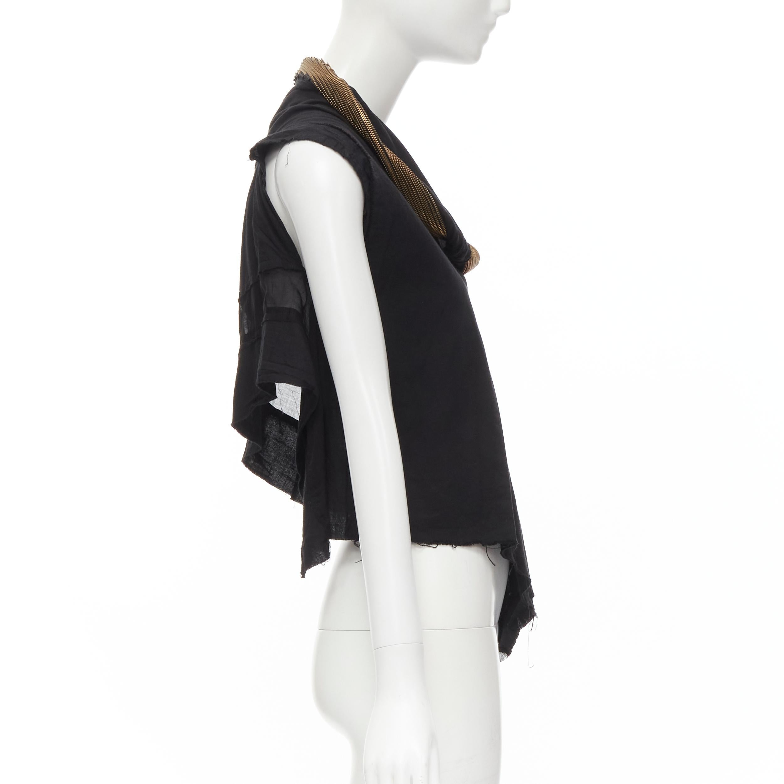 JUNYA WATANABE 2004 black cotton gold twisted zipper collar bias raw cut vest M In Excellent Condition For Sale In Hong Kong, NT