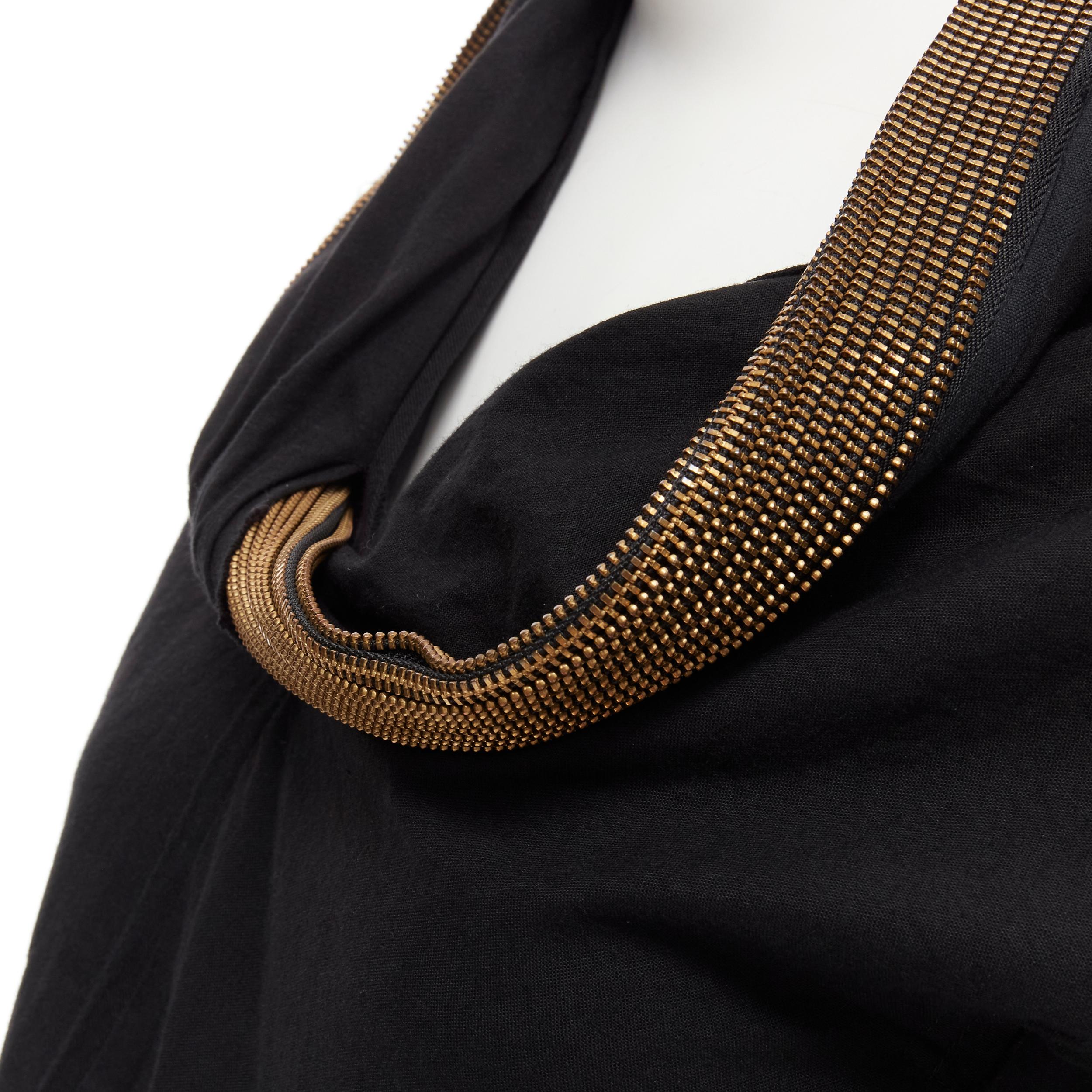 JUNYA WATANABE 2004 black cotton gold twisted zipper collar bias raw cut vest M For Sale 2