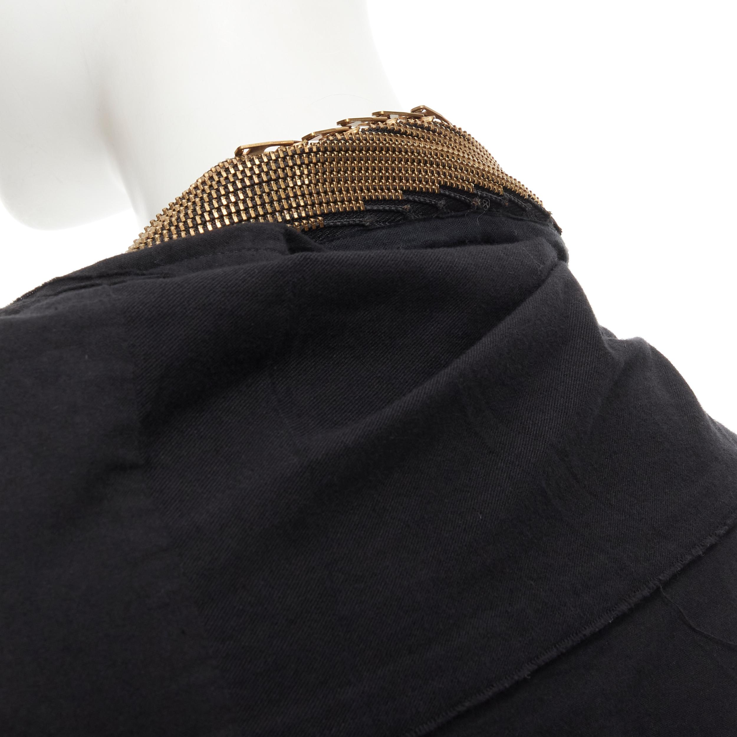 JUNYA WATANABE 2004 black cotton gold twisted zipper collar bias raw cut vest M For Sale 4