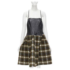 JUNYA WATANABE 2005 Schwarz lackiertes, ausgestelltes, grünes Tweed-Cocktailkleid mit Büste M