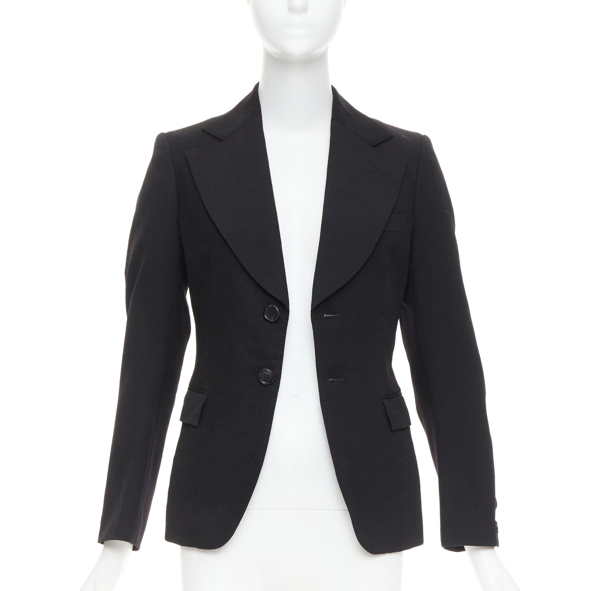 Noir Junya Watanabe 2006 blazer en laine noire contrastée à large col et poches à rabat XS en vente