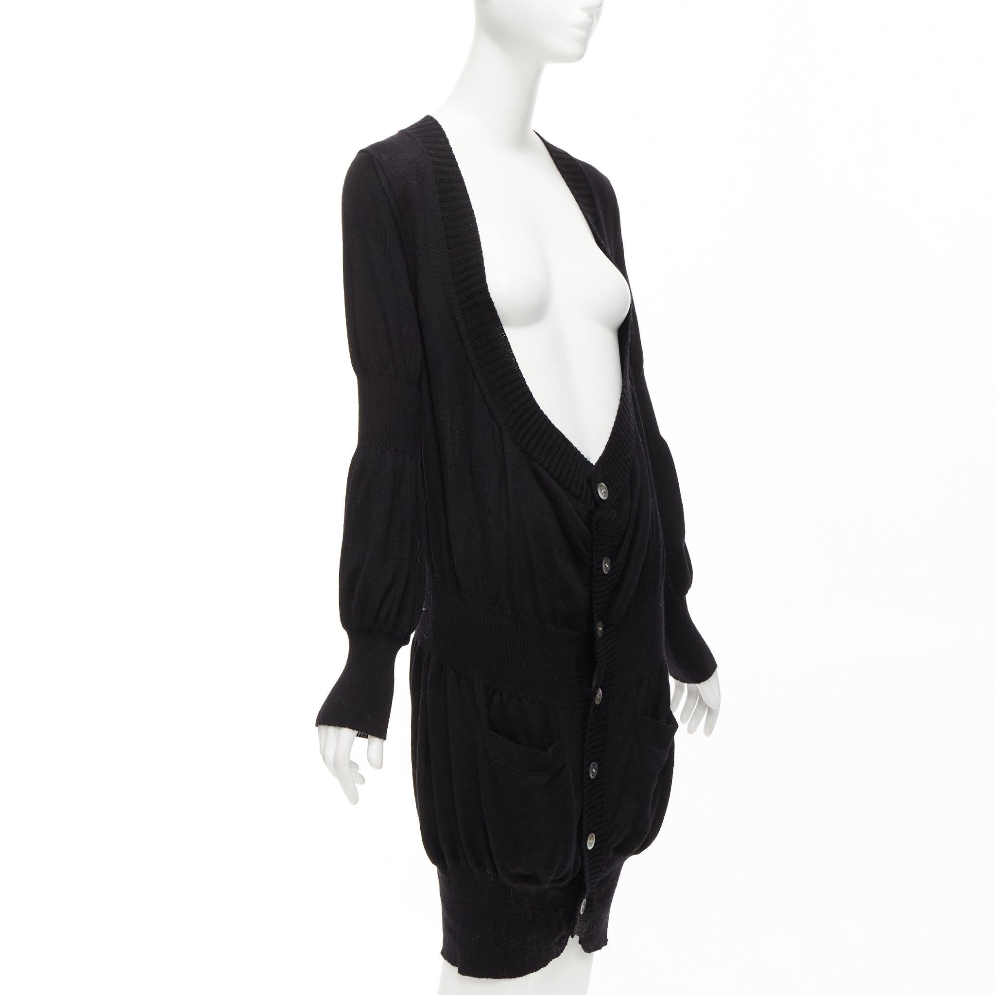 JUNYA WATANABE 2006 black wool low cut long button up cardigan sweater S In Excellent Condition For Sale In Hong Kong, NT