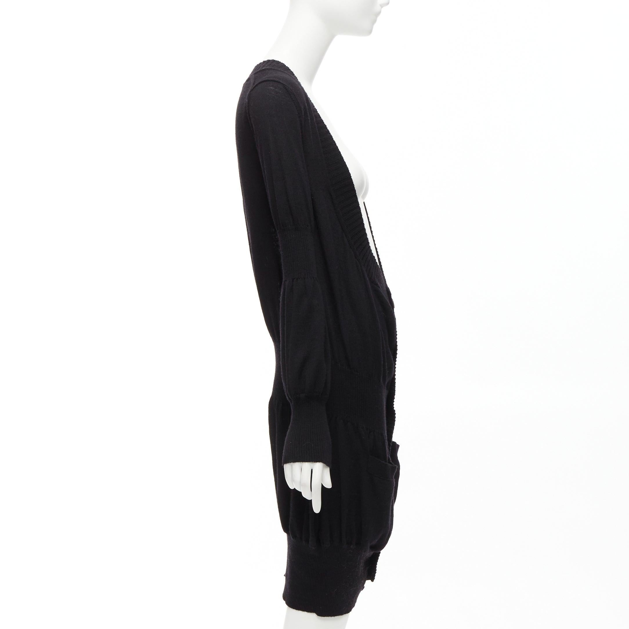 JUNYA WATANABE 2006 Schwarzer tief ausgeschnittener, langer Wollpullover mit Knopfleiste aus Wolle S Damen im Angebot