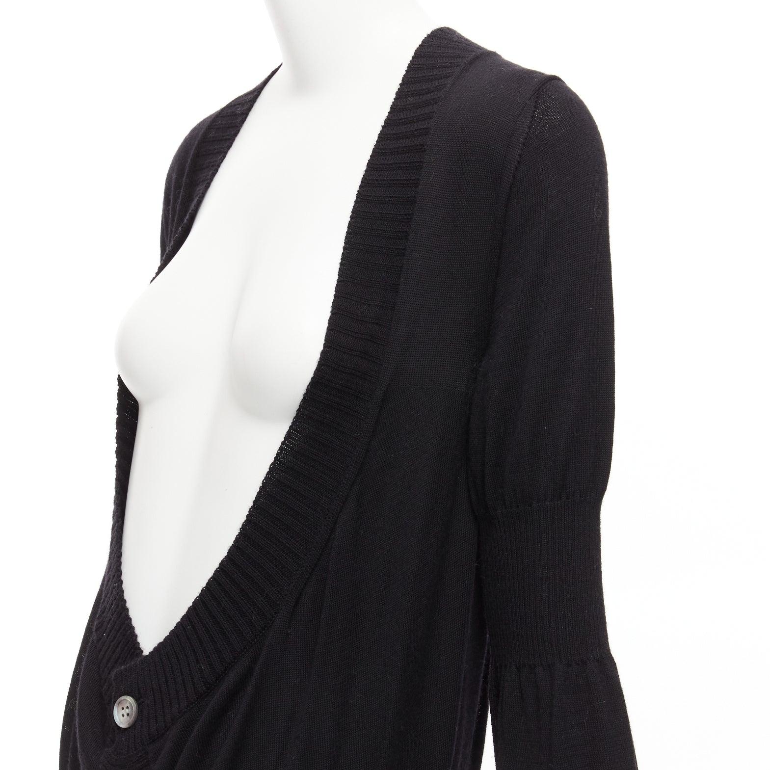 JUNYA WATANABE 2006 black wool low cut long button up cardigan sweater S For Sale 3