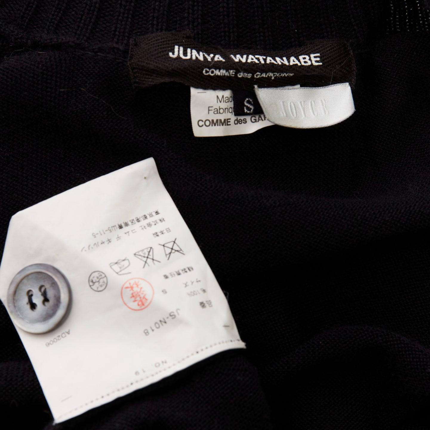 JUNYA WATANABE 2006 Schwarzer tief ausgeschnittener, langer Wollpullover mit Knopfleiste aus Wolle S im Angebot 4