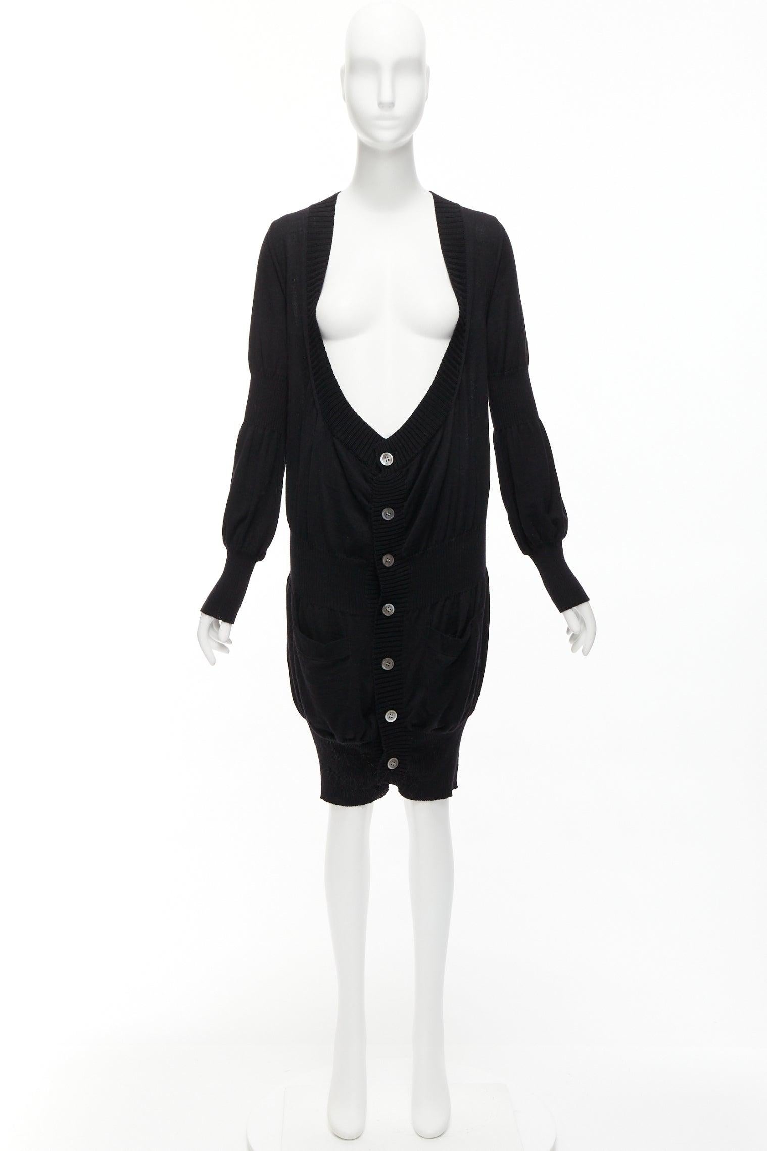 JUNYA WATANABE 2006 black wool low cut long button up cardigan sweater S For Sale 5