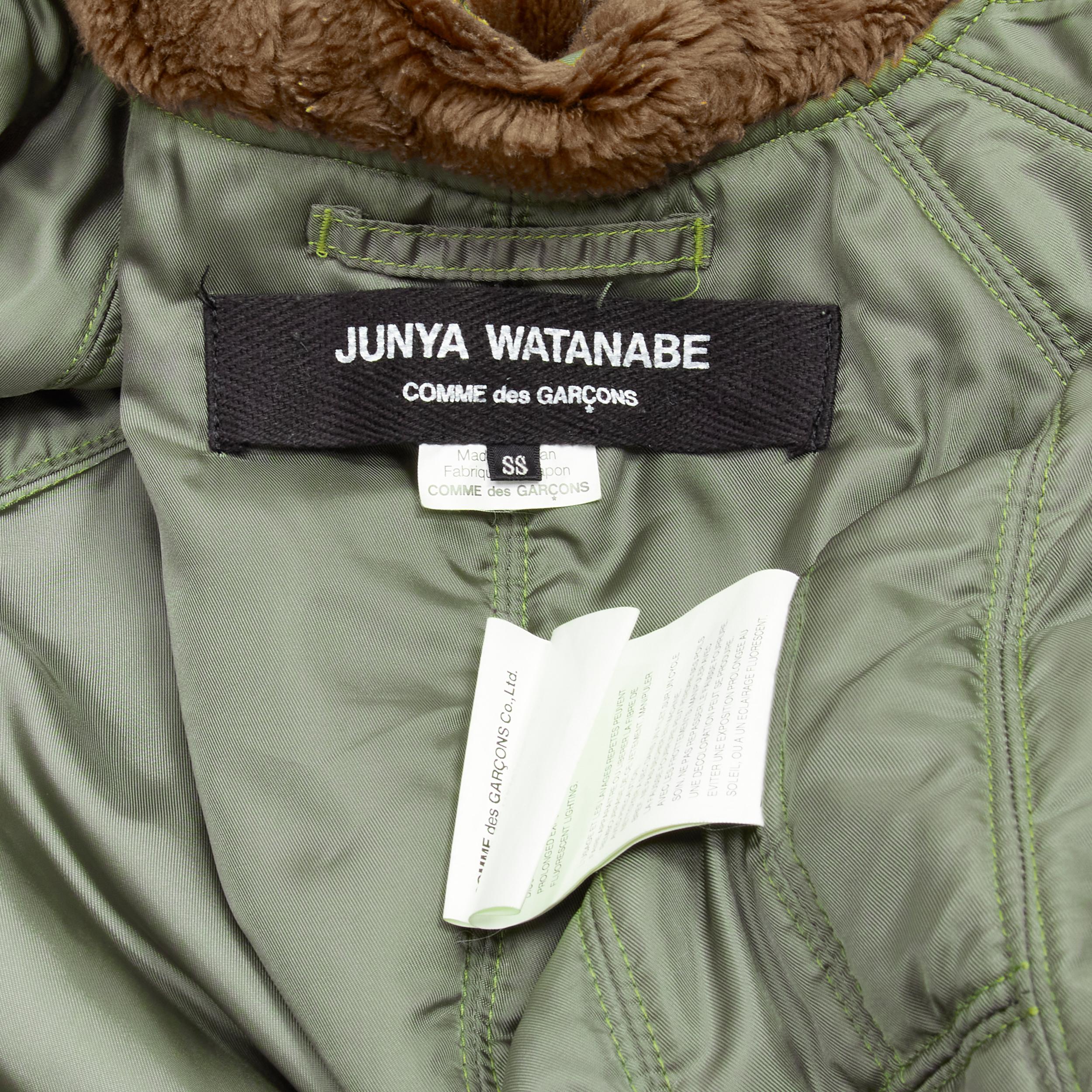 JUNYA WATANABE 2006 brown faux fur hood green padded safari army coat XS For Sale 6