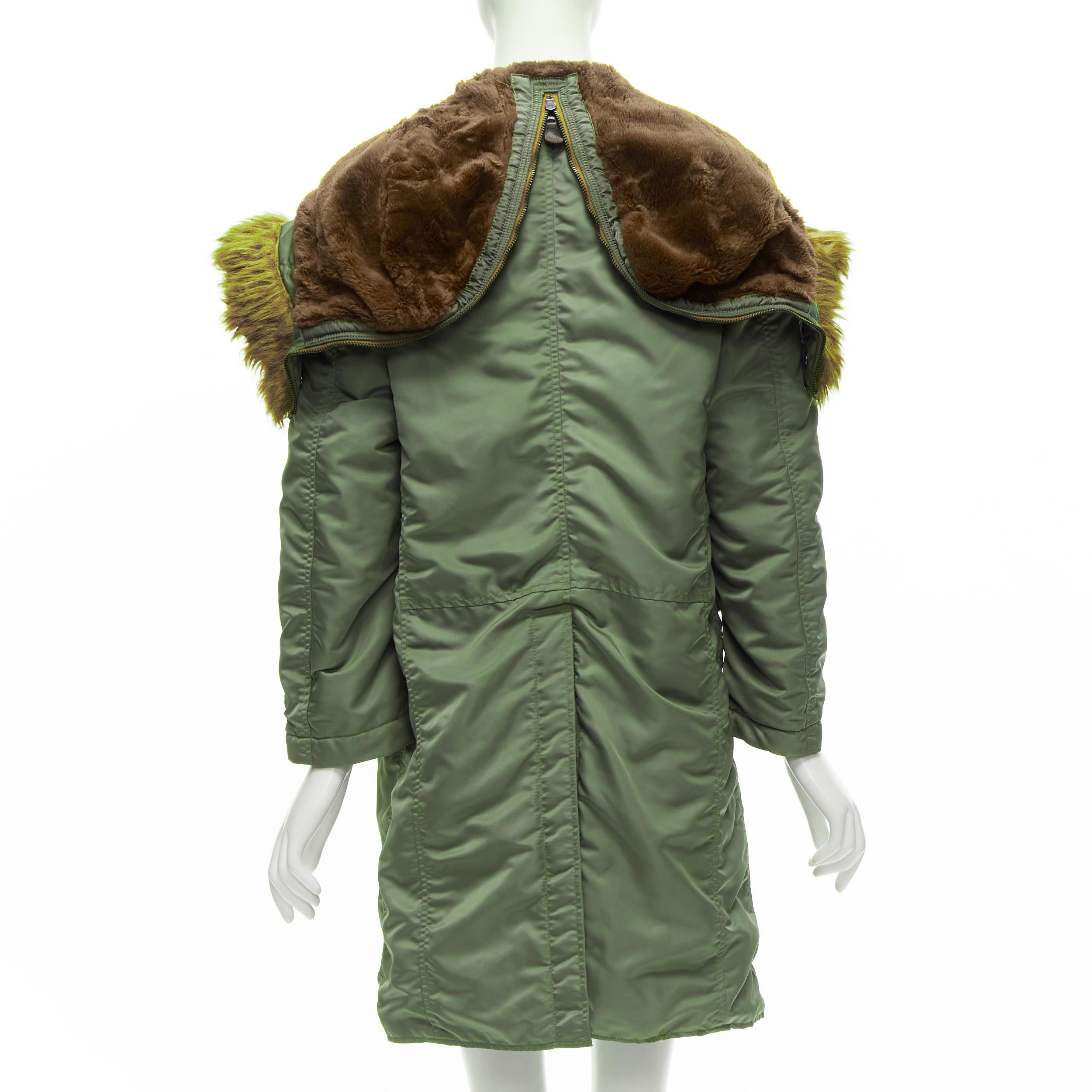 JUNYA WATANABE 2006 brown faux fur hood green padded safari army coat XS For Sale 1