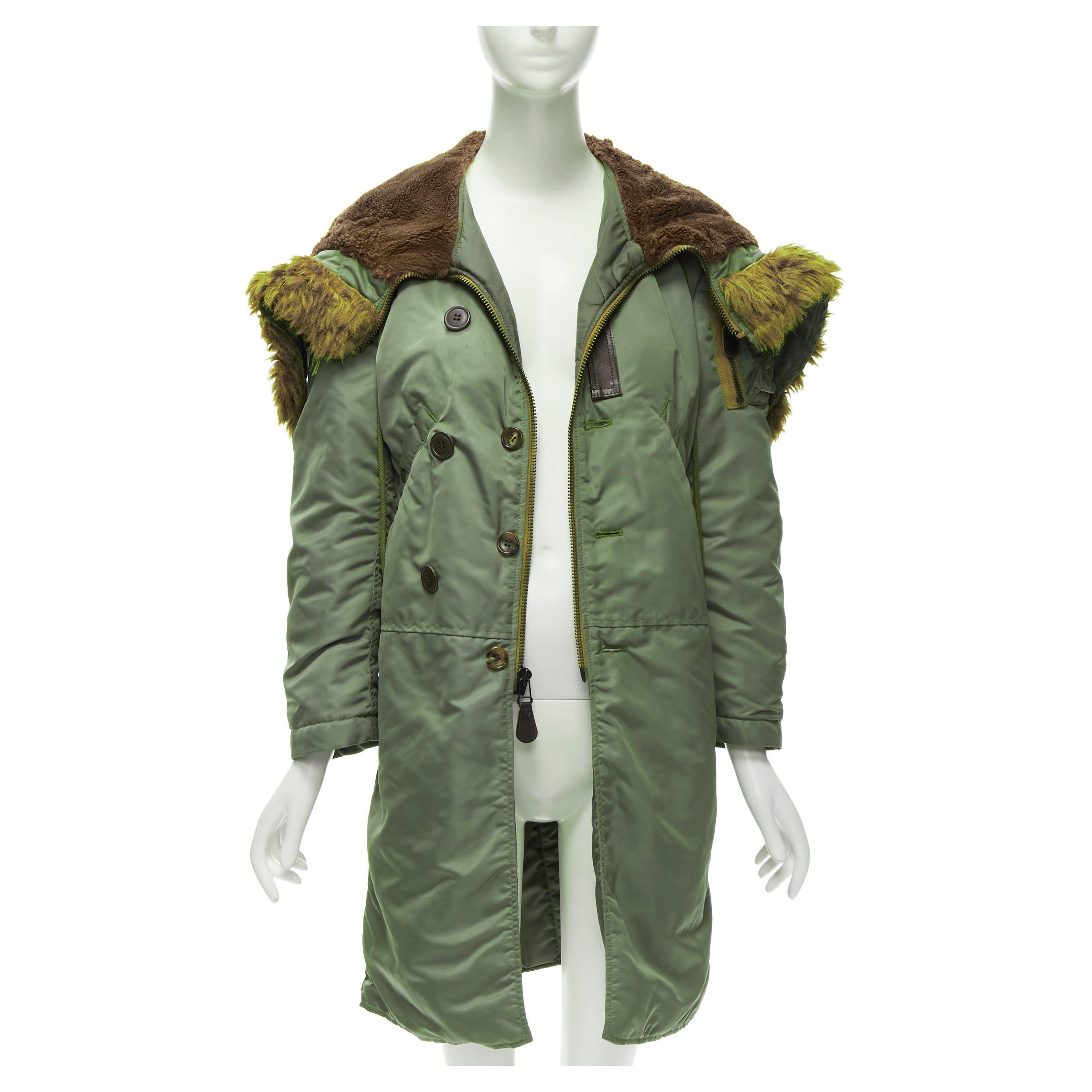JUNYA WATANABE 2006 brown faux fur hood green padded safari army coat XS For Sale