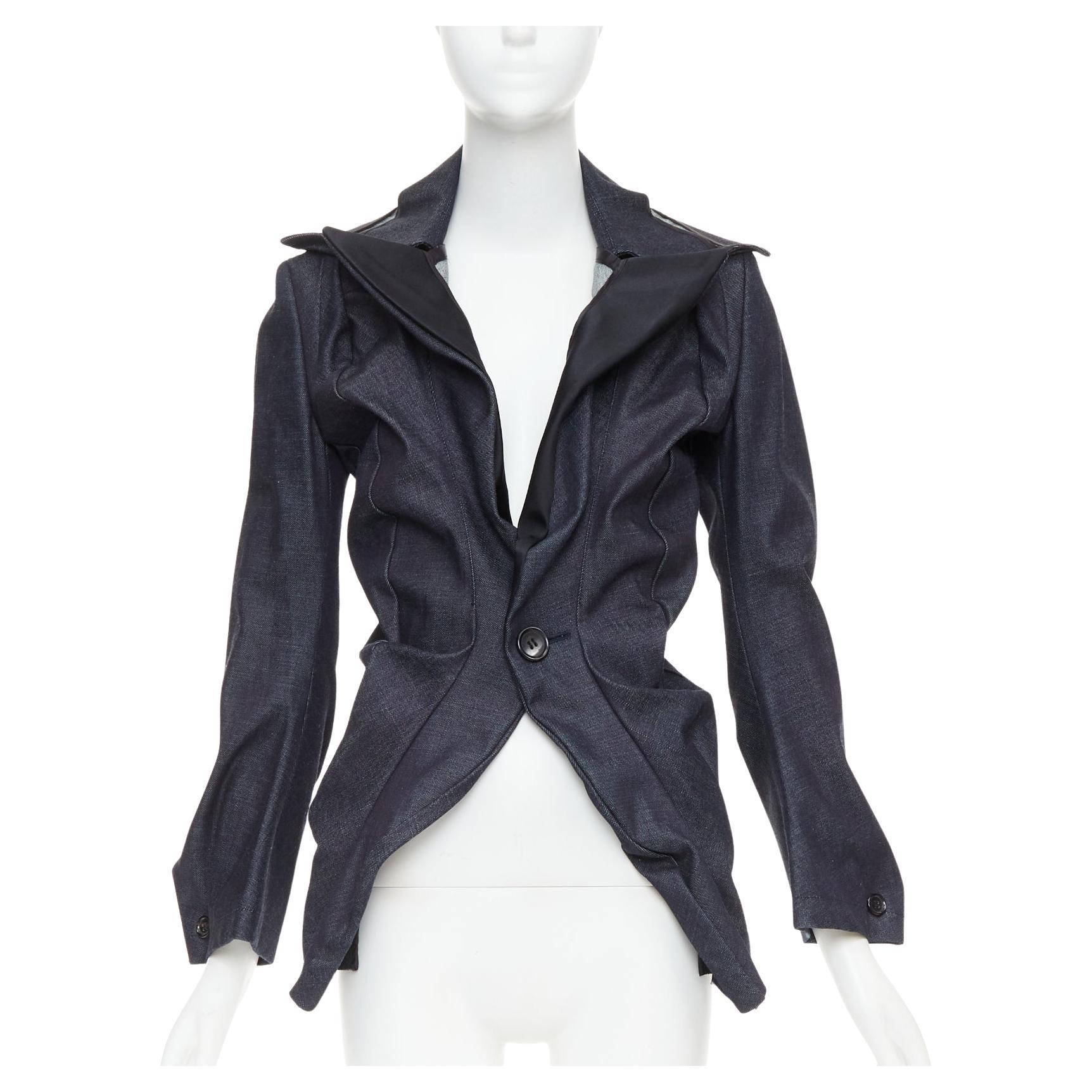 JUNYA WATANABE 2006 indigo blue denim scrunch gathered deconstructed blazer S