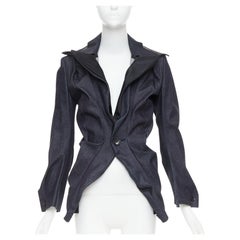 JUNYA WATANABE 2006 indigo blue denim scrunch gathered deconstructed blazer S