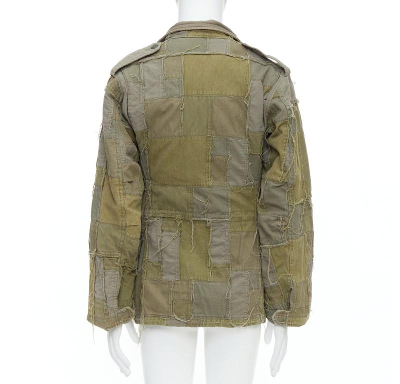 Men's JUNYA WATANABE 2006 M65 green frayed patchwork field coat XS