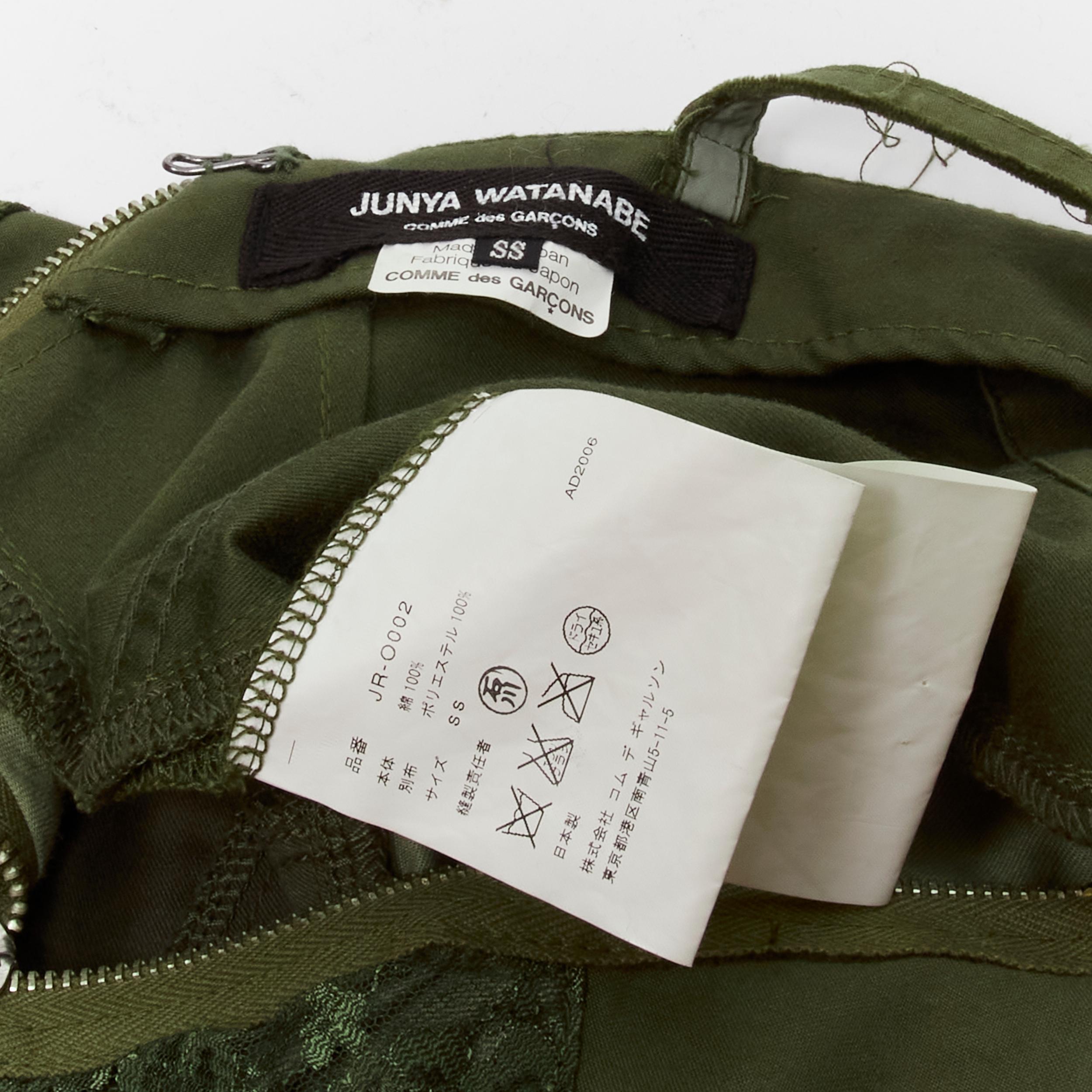 JUNYA WATANABE 2006 Runway military  green lace deconstructed dress XS 5