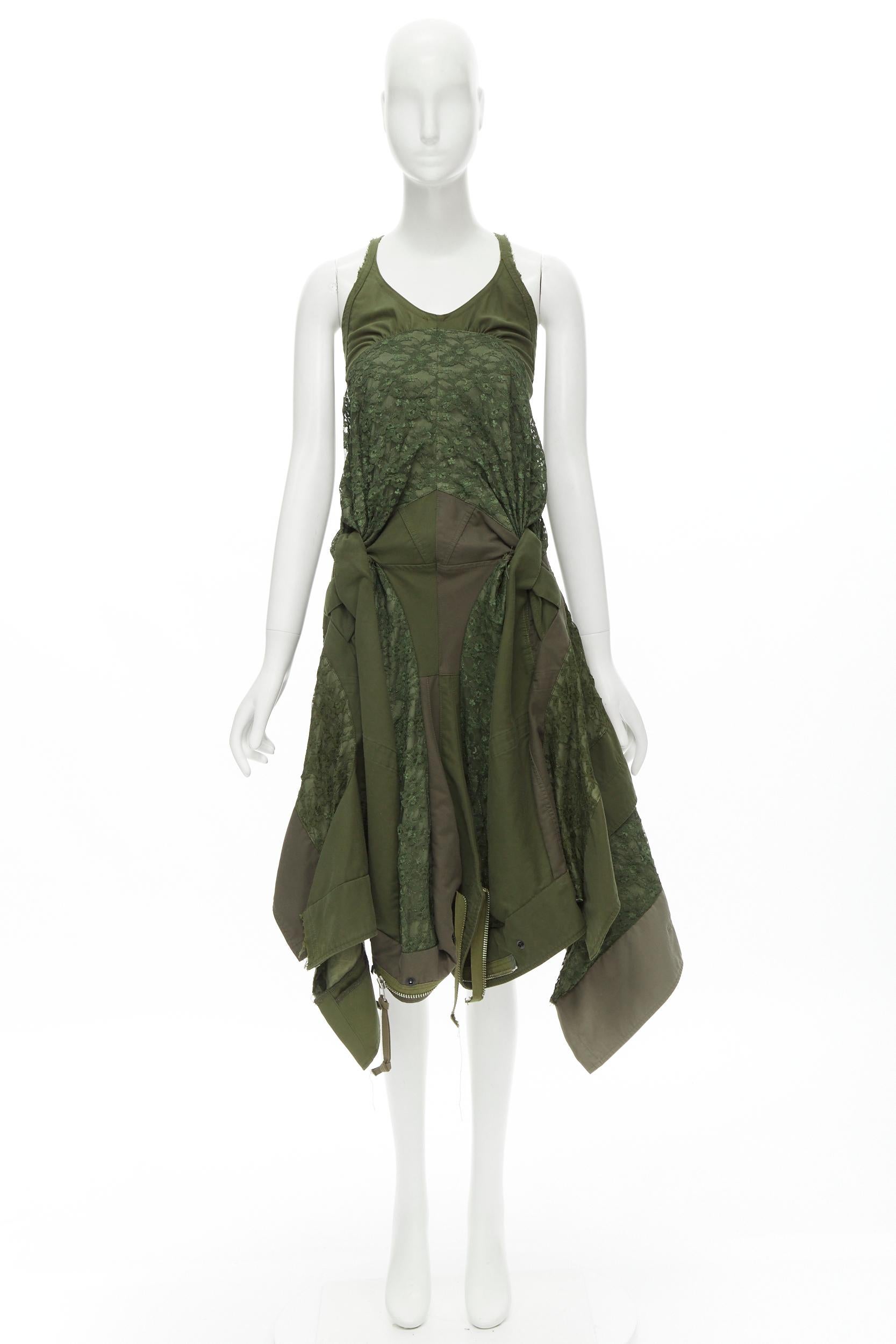 JUNYA WATANABE 2006 Runway military  green lace deconstructed dress XS For Sale 6