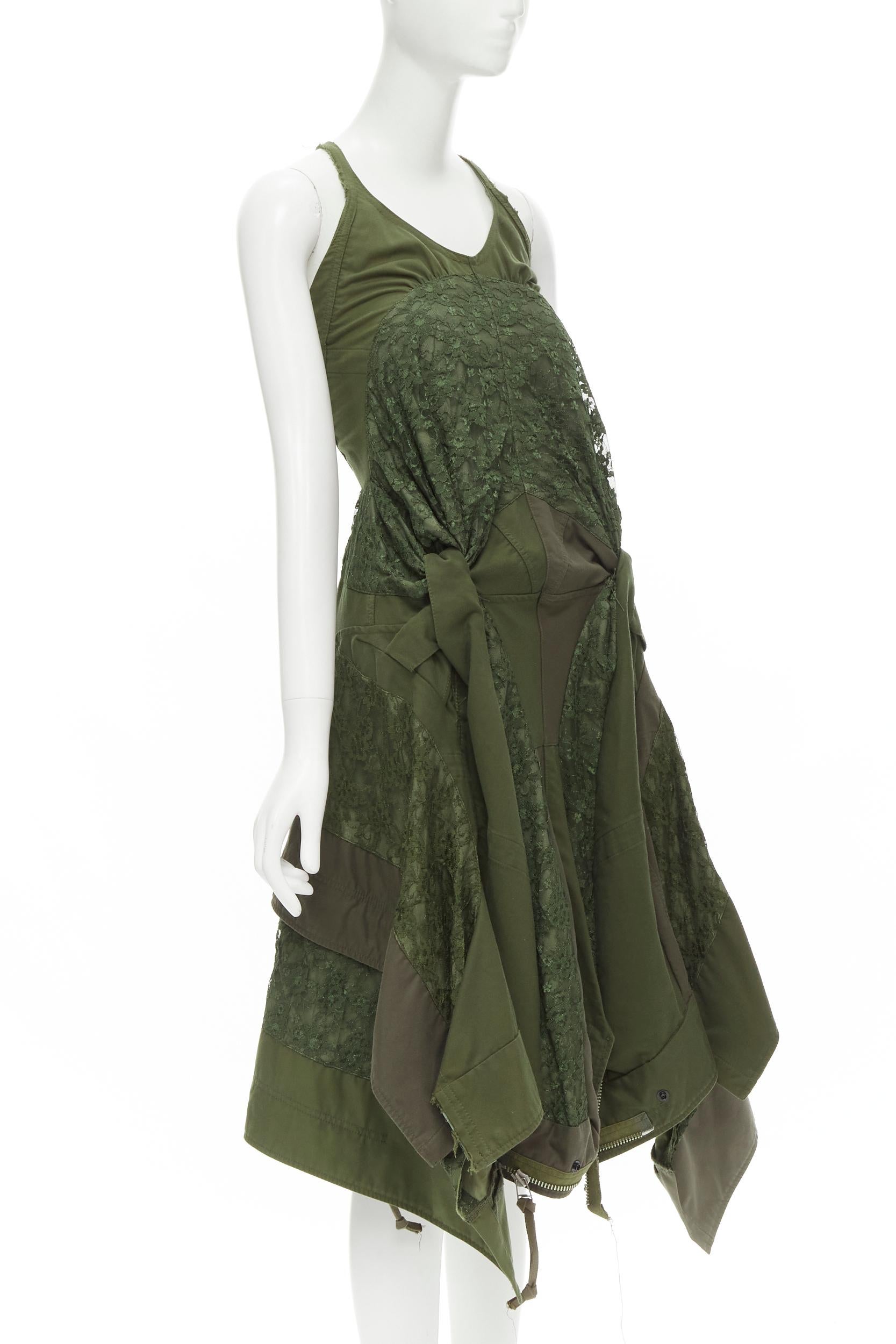 Black JUNYA WATANABE 2006 Runway military  green lace deconstructed dress XS For Sale