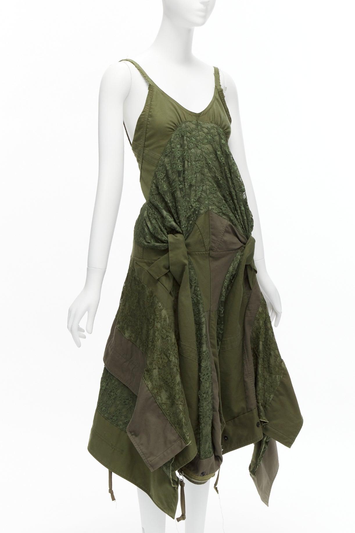 Black JUNYA WATANABE 2006 Runway military  green lace deconstructed dress XS