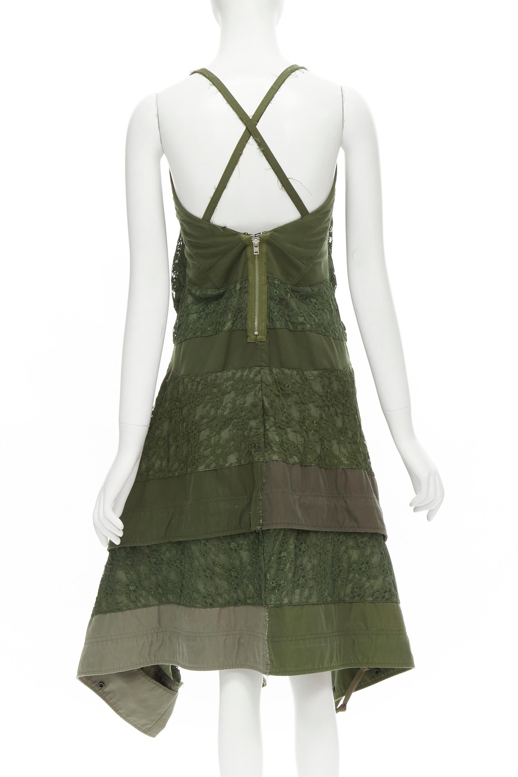 Women's JUNYA WATANABE 2006 Runway military  green lace deconstructed dress XS For Sale