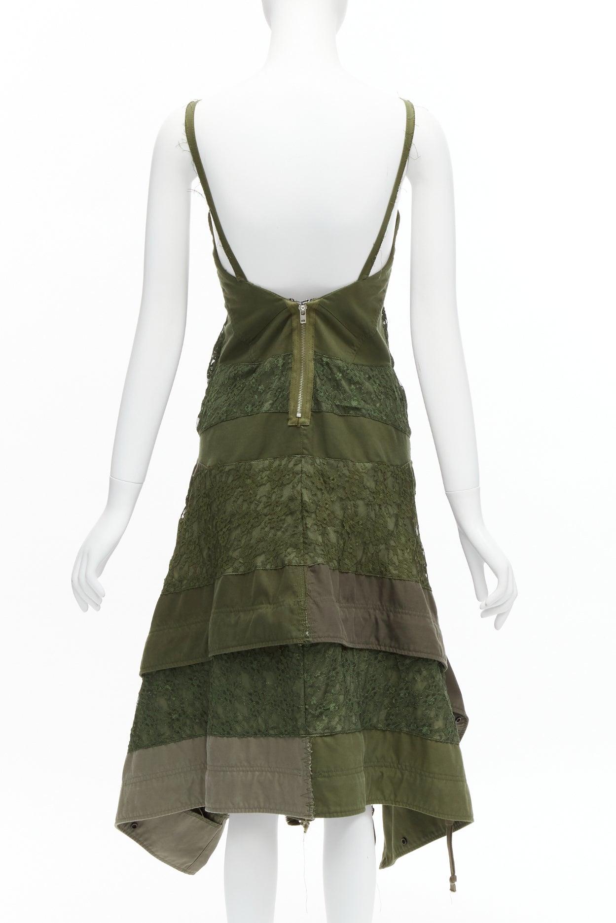 Women's JUNYA WATANABE 2006 Runway military  green lace deconstructed dress XS