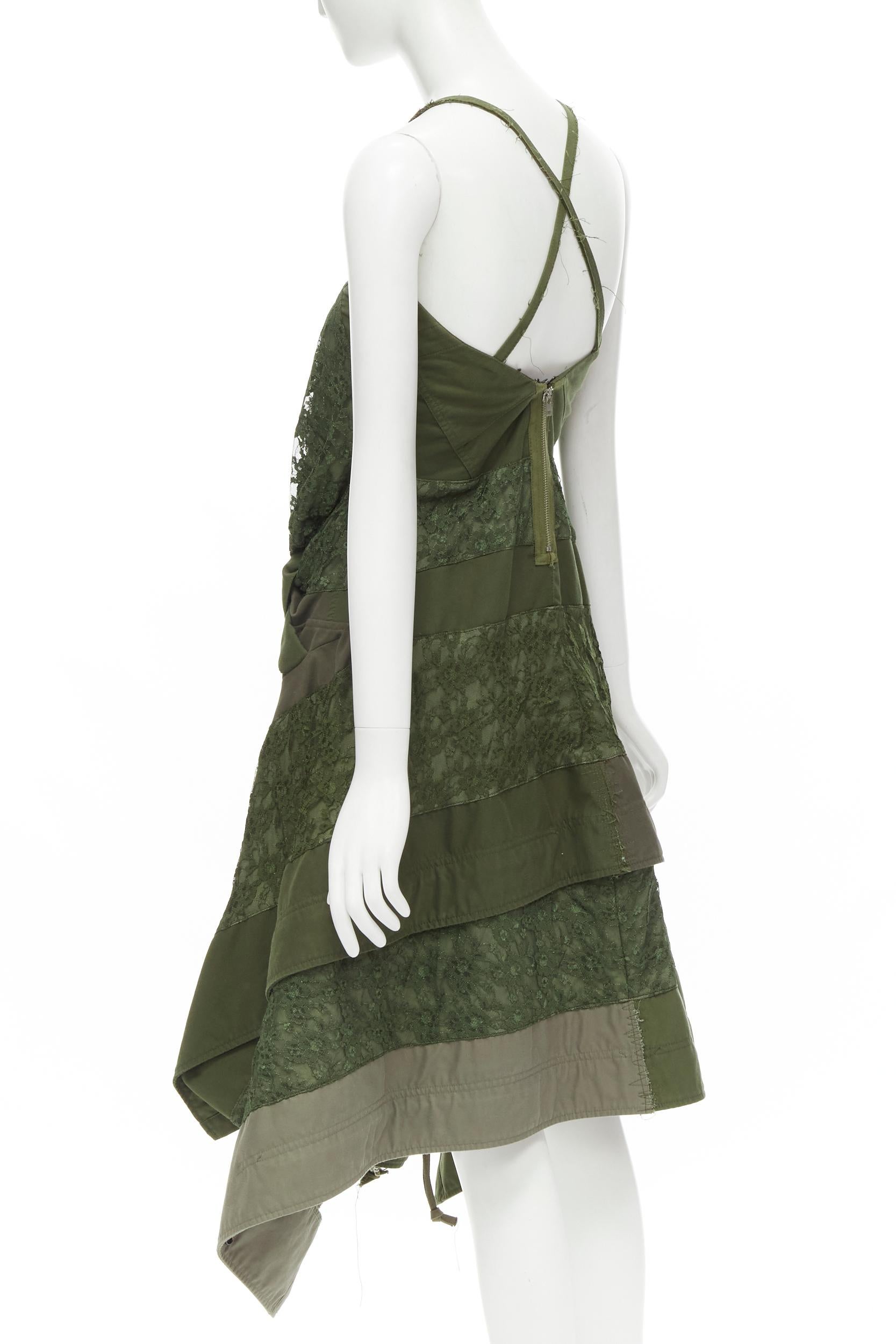 JUNYA WATANABE 2006 Runway military  green lace deconstructed dress XS 1