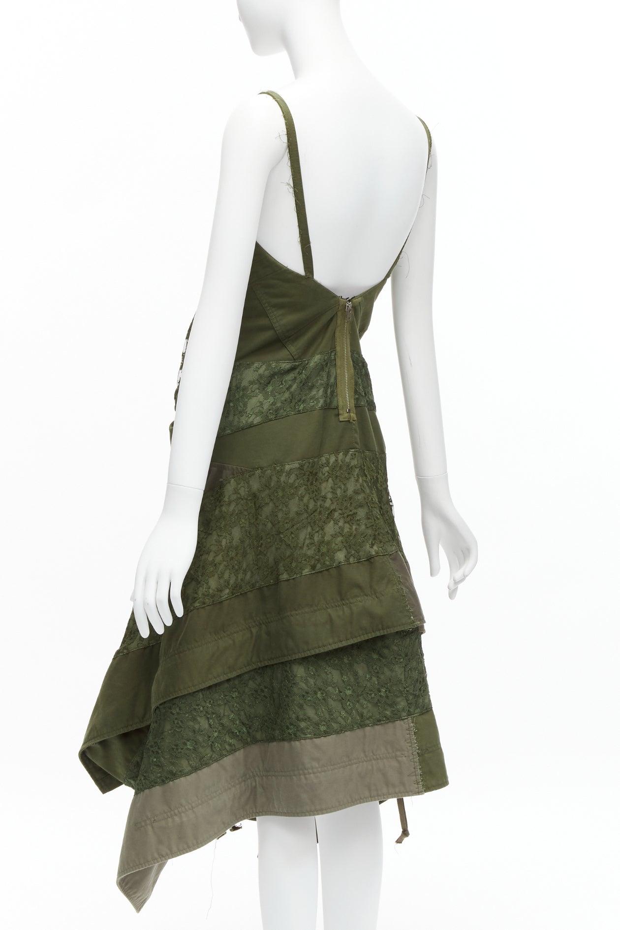 JUNYA WATANABE 2006 Runway military  green lace deconstructed dress XS 1