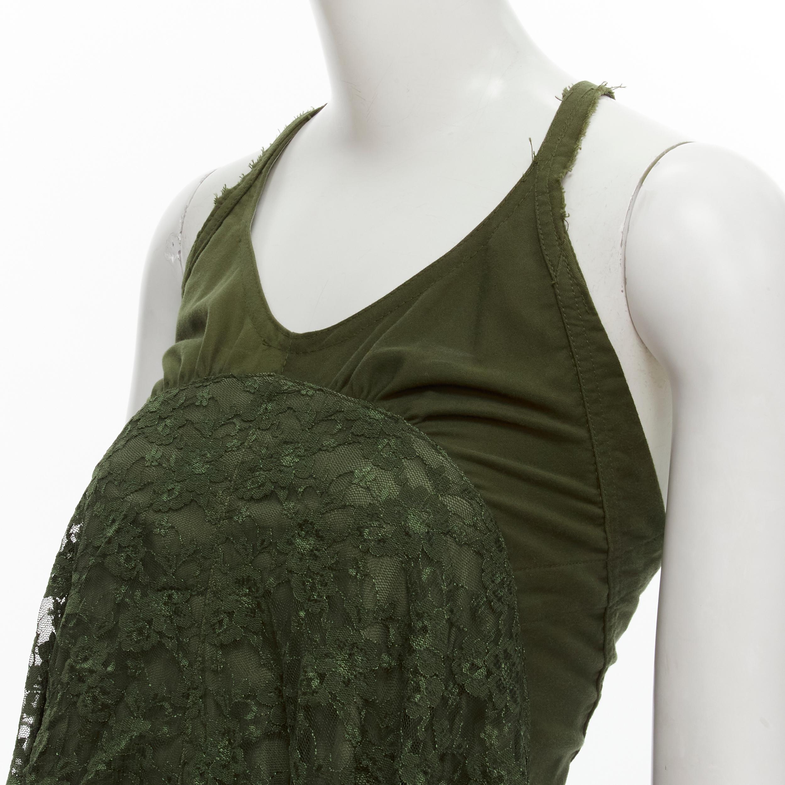 JUNYA WATANABE 2006 Runway military  green lace deconstructed dress XS 2