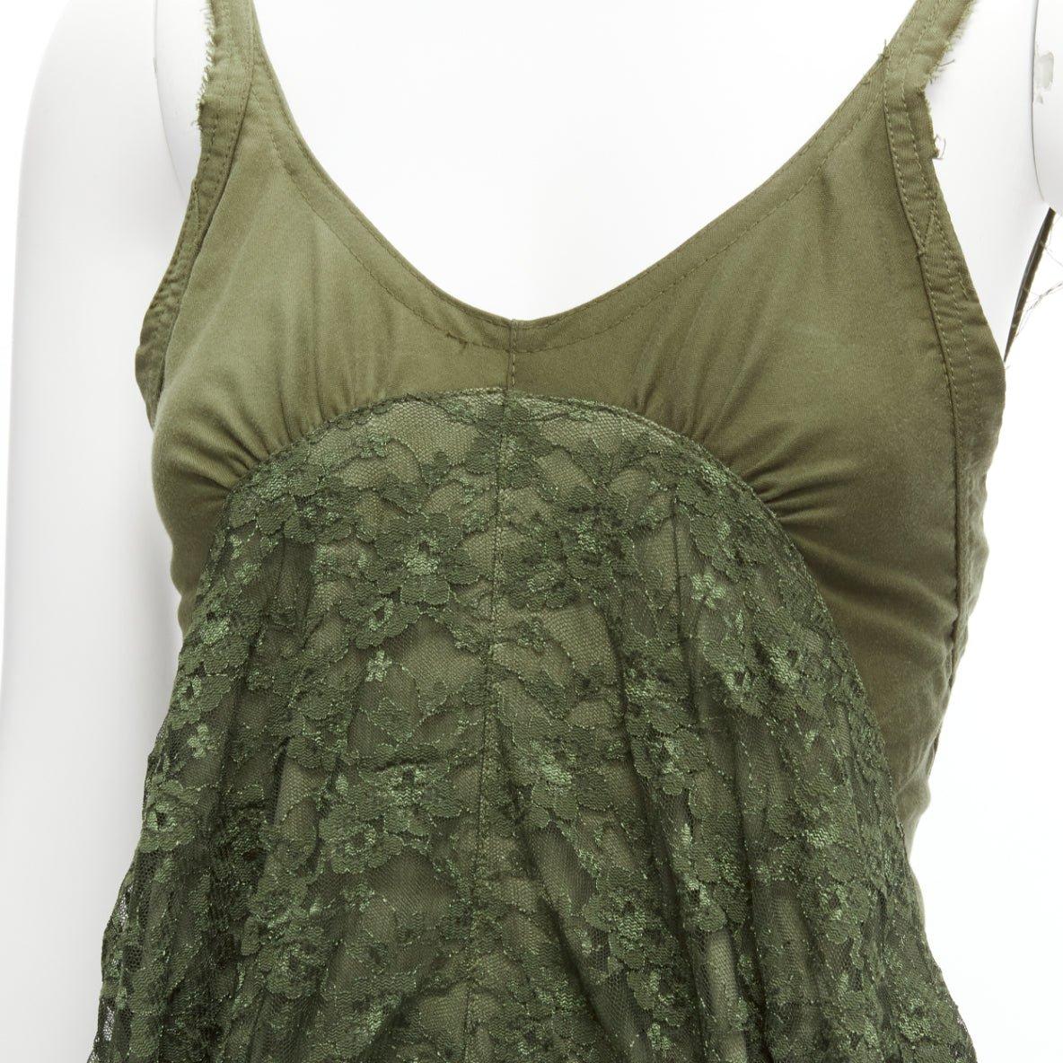 JUNYA WATANABE 2006 Runway military  green lace deconstructed dress XS 2
