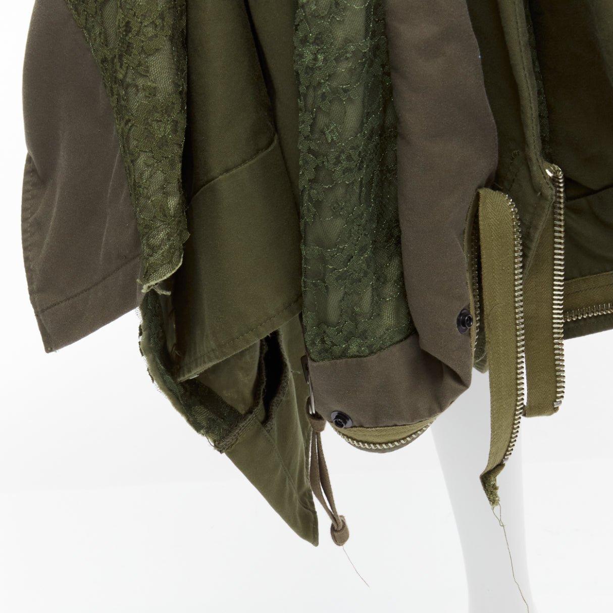 JUNYA WATANABE 2006 Runway military  green lace deconstructed dress XS 3
