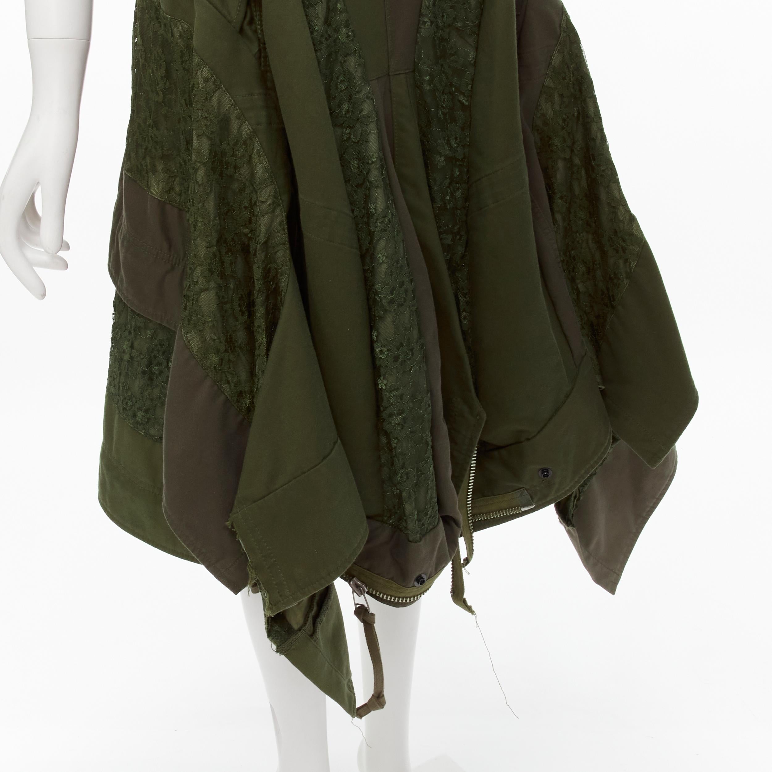 JUNYA WATANABE 2006 Runway military  green lace deconstructed dress XS For Sale 4