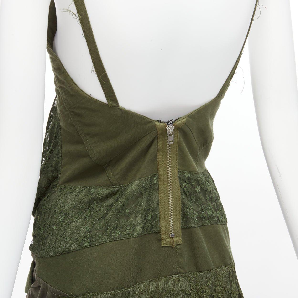 JUNYA WATANABE 2006 Runway military  green lace deconstructed dress XS 4