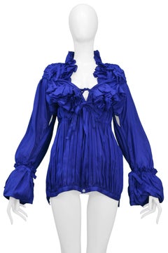 Junya Watanabe 2007 Blue Ruffle Linen Top