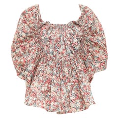 JUNYA WATANABE 2007 multicolor ditsy floral gathered smocked cotton blouse S