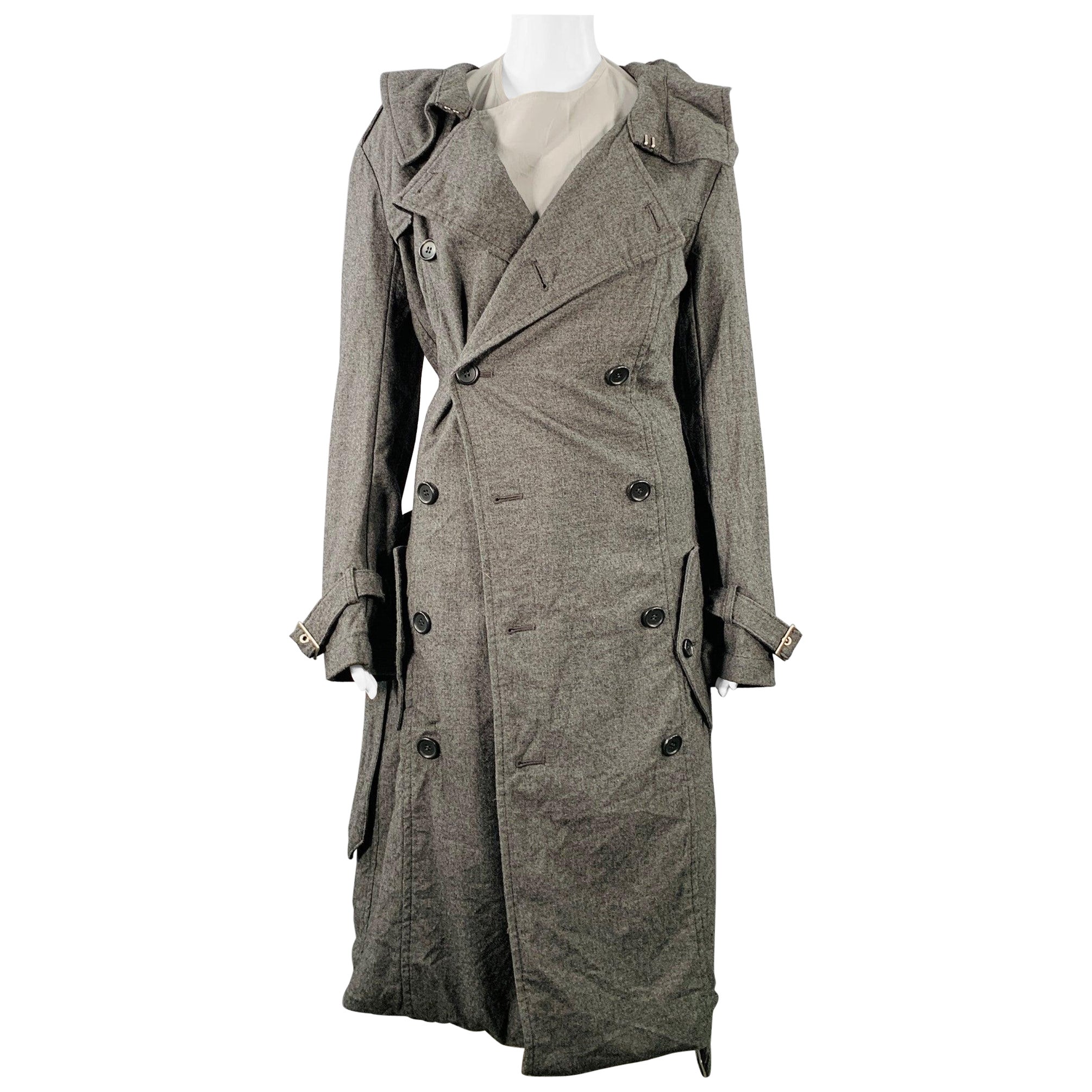 JUNYA WATANABE 2007 Size S Grey Light Grey Wool Double Breasted Bubble Hem Trench Coat
