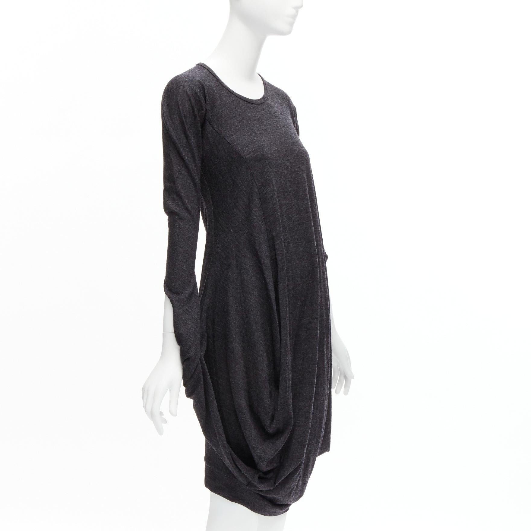 Black JUNYA WATANABE 2008 100% wool asymmetric infinity loop sleeve draped dress XS For Sale