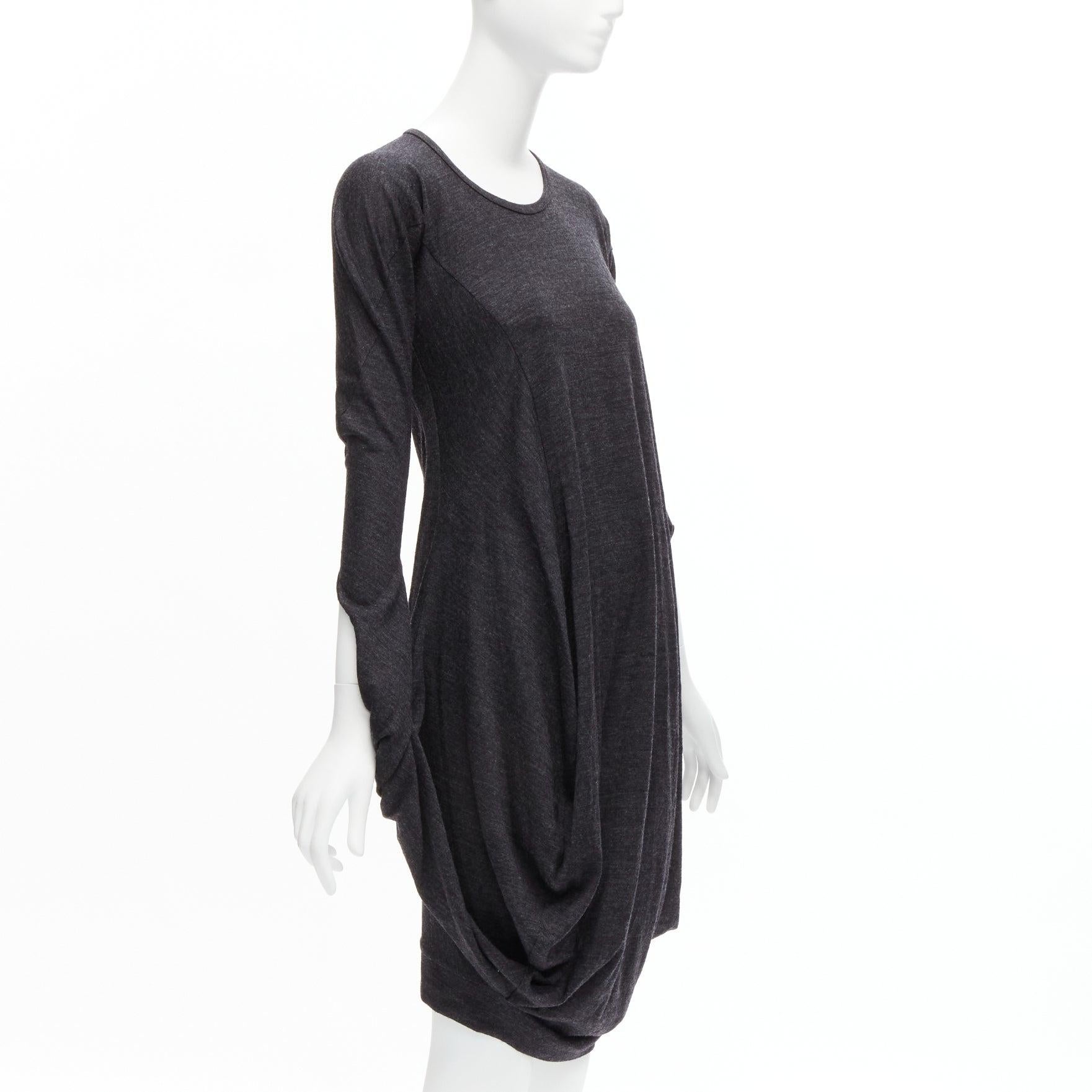 Black JUNYA WATANABE 2008 100% wool grey asymmetric infinity sleeve draped dress XS