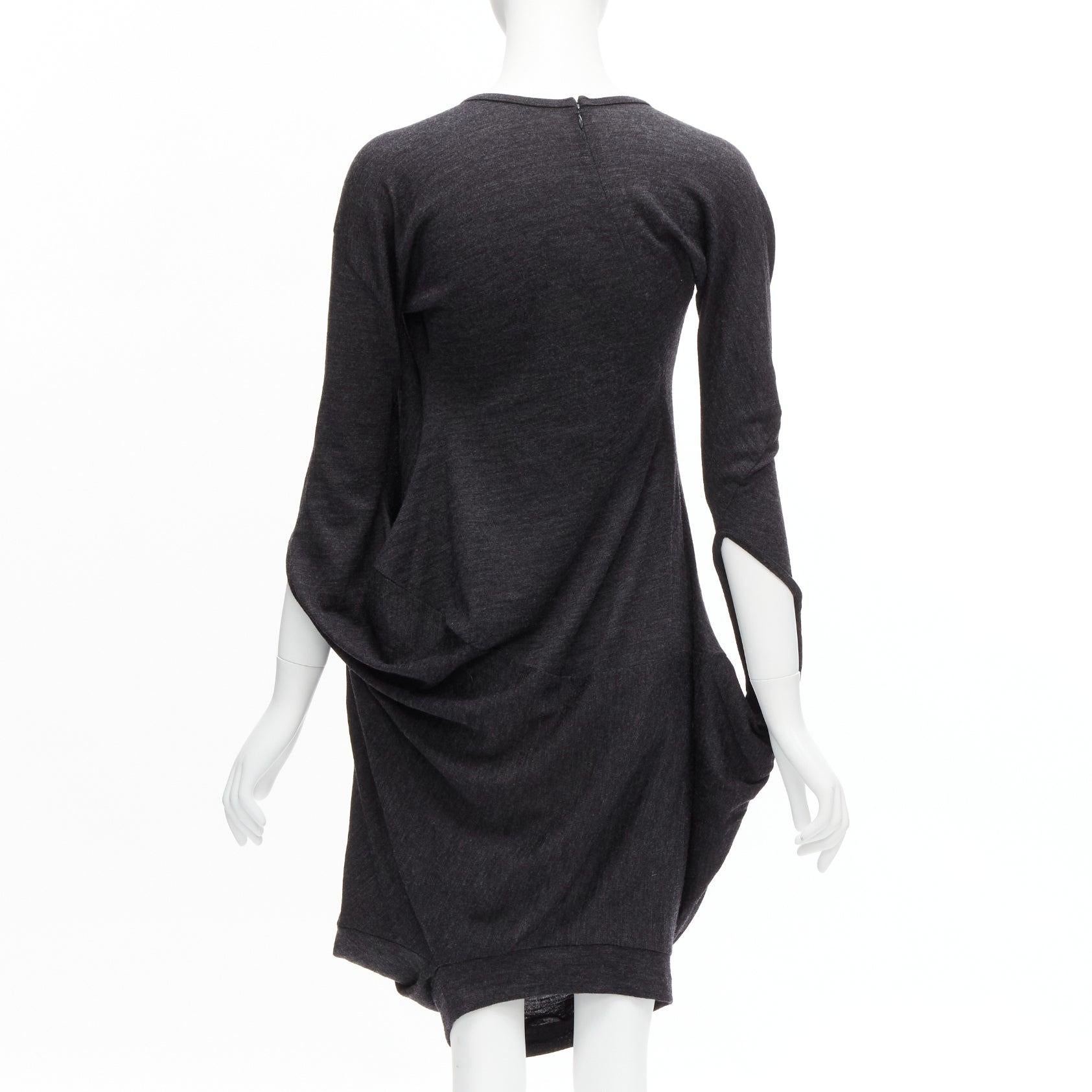 Women's JUNYA WATANABE 2008 100% wool grey asymmetric infinity sleeve draped dress XS