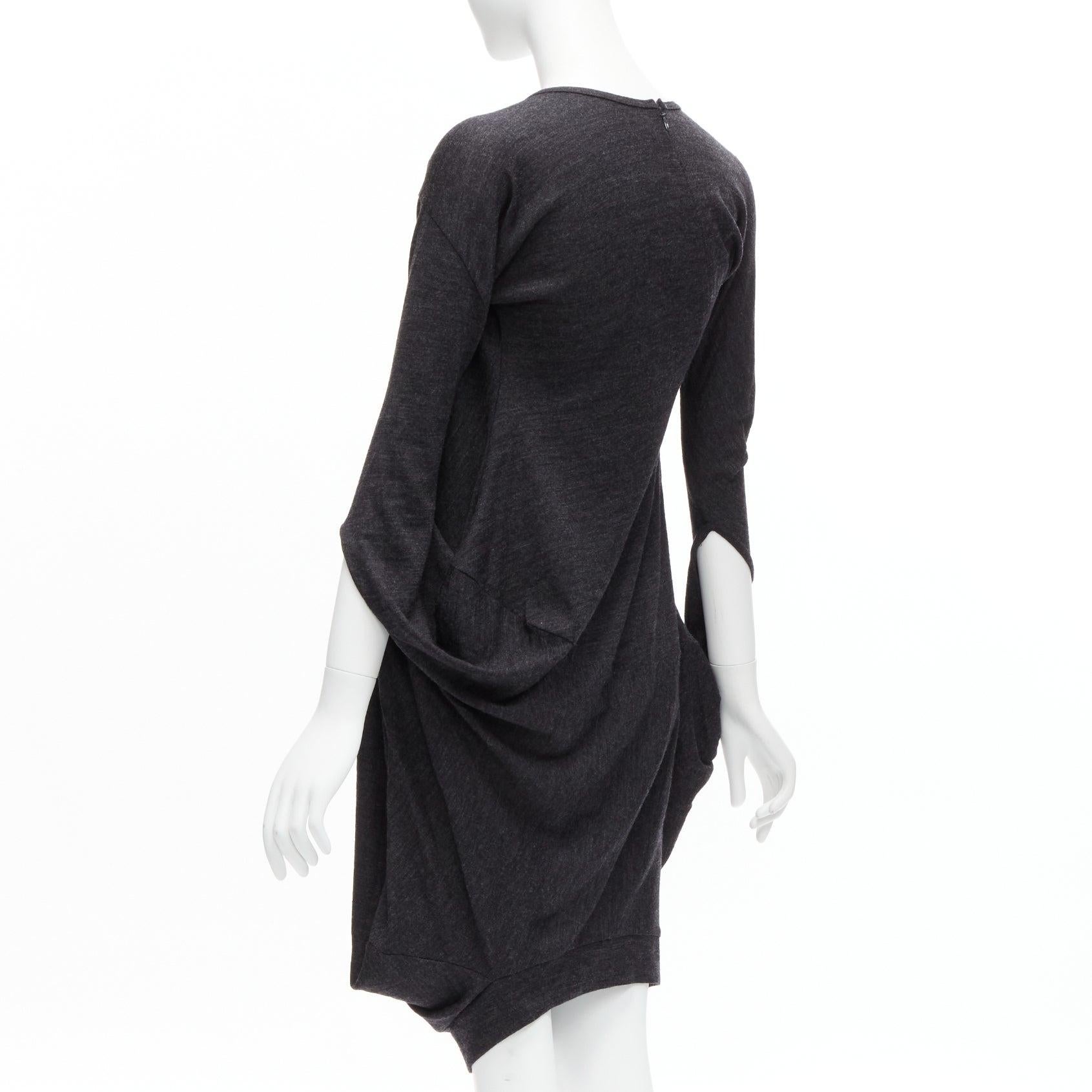 JUNYA WATANABE 2008 100% wool grey asymmetric infinity sleeve draped dress XS 1