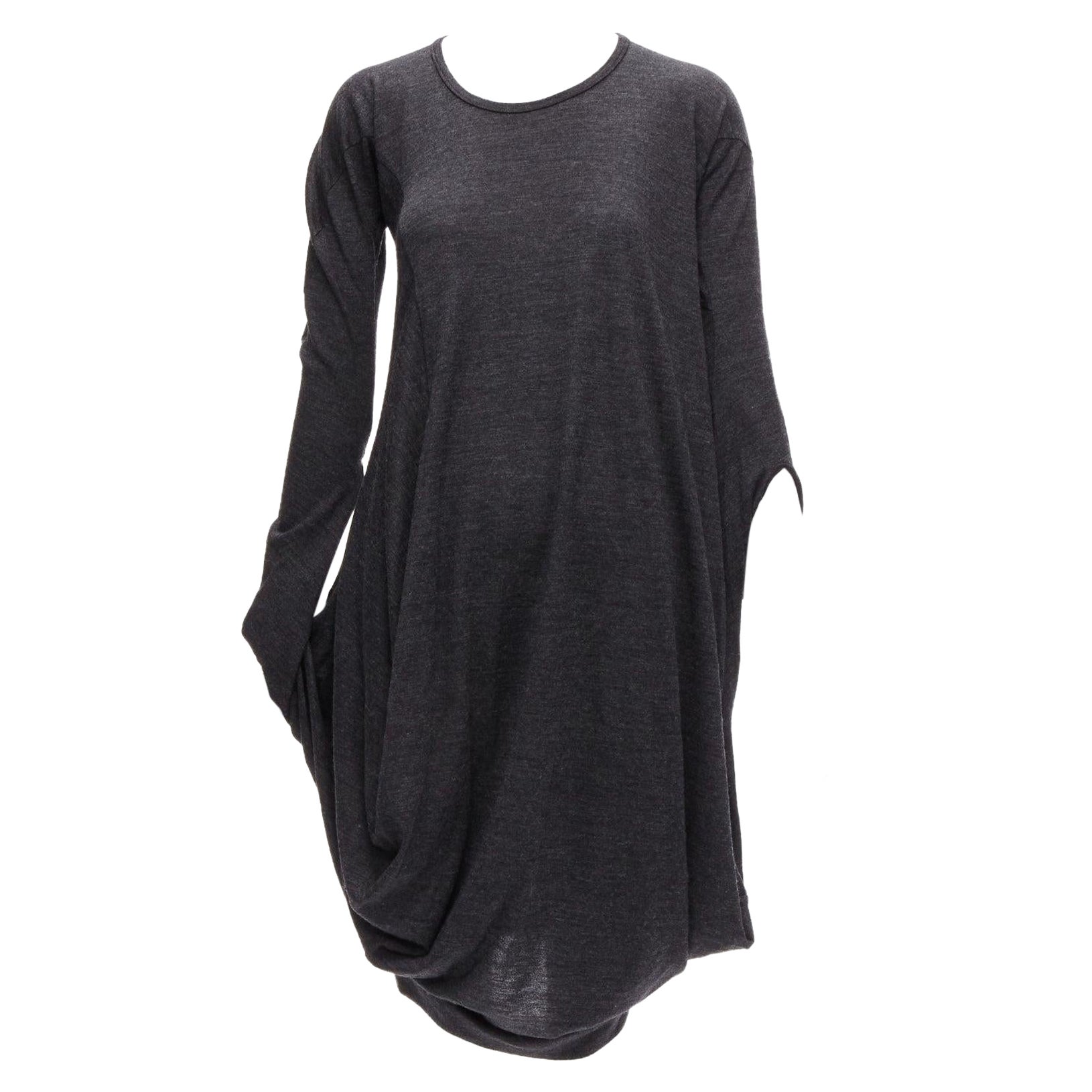 JUNYA WATANABE 2008 100% wool grey asymmetric infinity sleeve draped dress XS