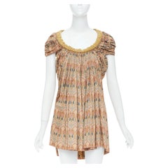 JUNYA WATANABE 2008 beige ethnic print gold chain hardware high low dress S