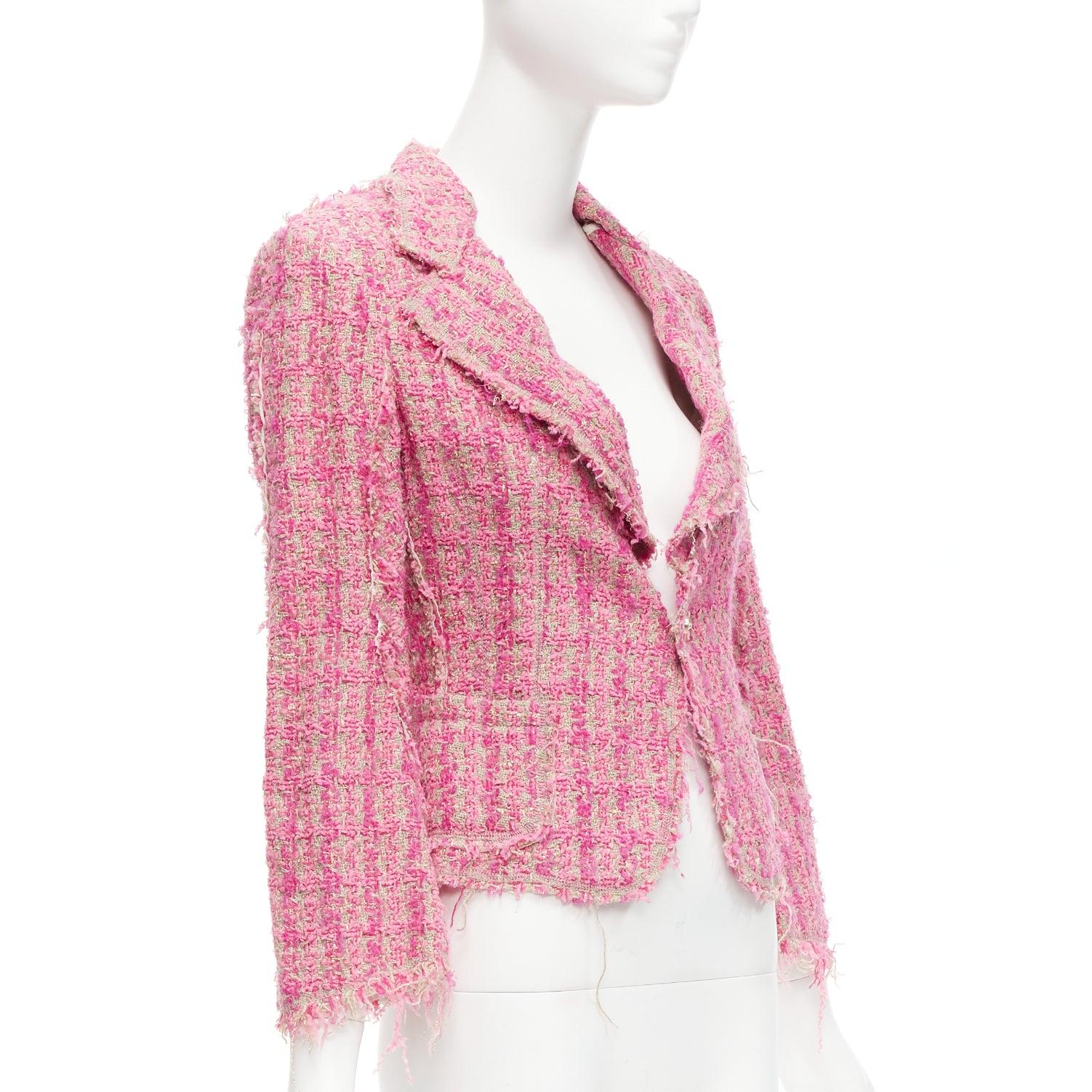 Women's JUNYA WATANABE 2008 pink distressed tweed fitted cropped jacket S For Sale