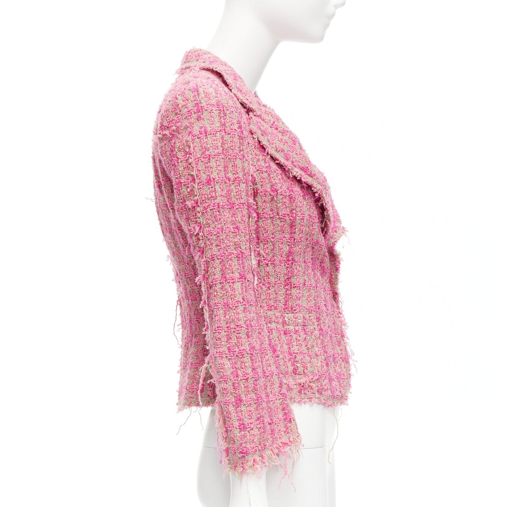 Women's JUNYA WATANABE 2008 pink distressed tweed fitted cropped jacket S For Sale