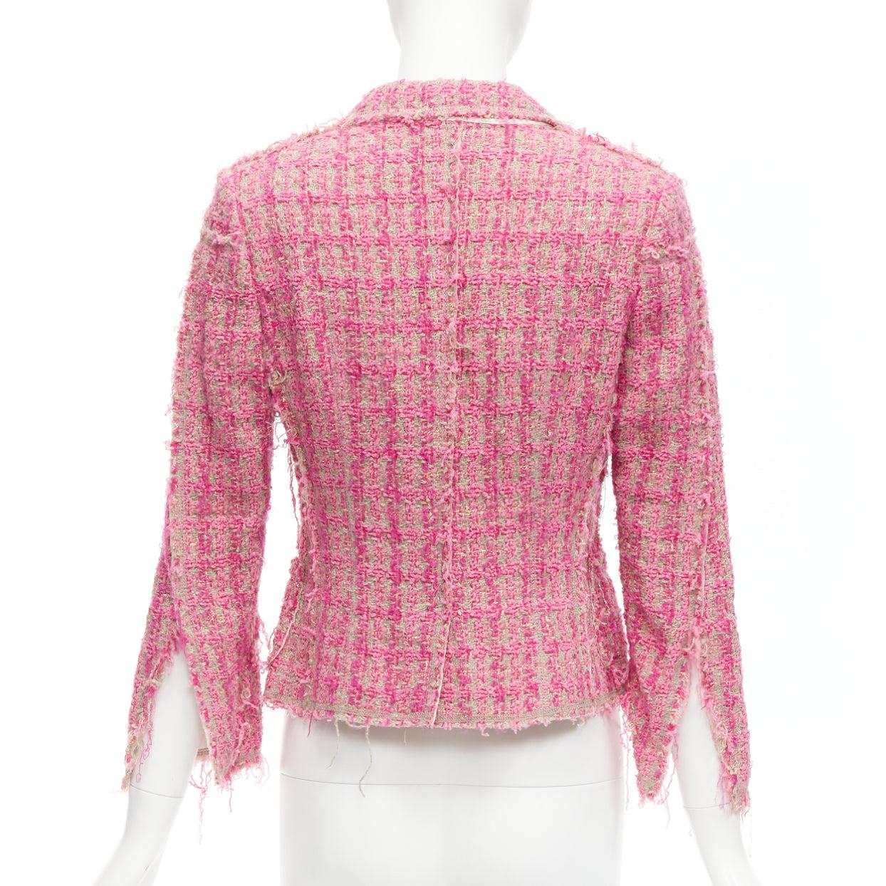 JUNYA WATANABE 2008 pink distressed tweed fitted cropped jacket S For Sale 1