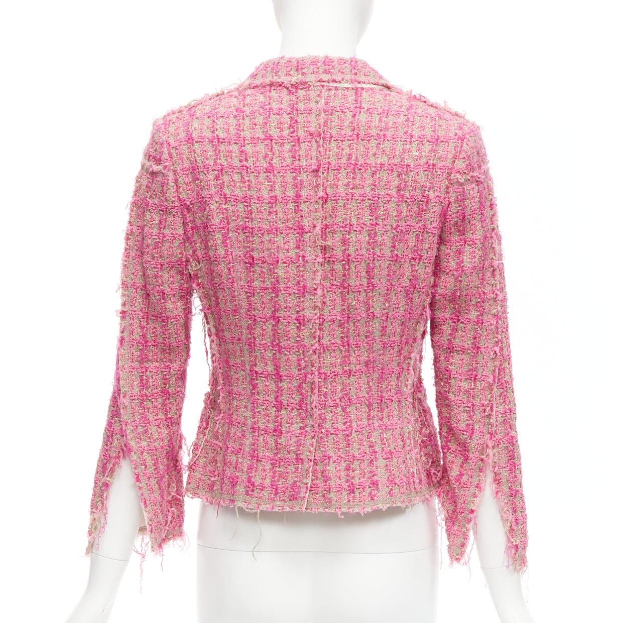 JUNYA WATANABE 2008 pink distressed tweed fitted cropped jacket S For Sale 2