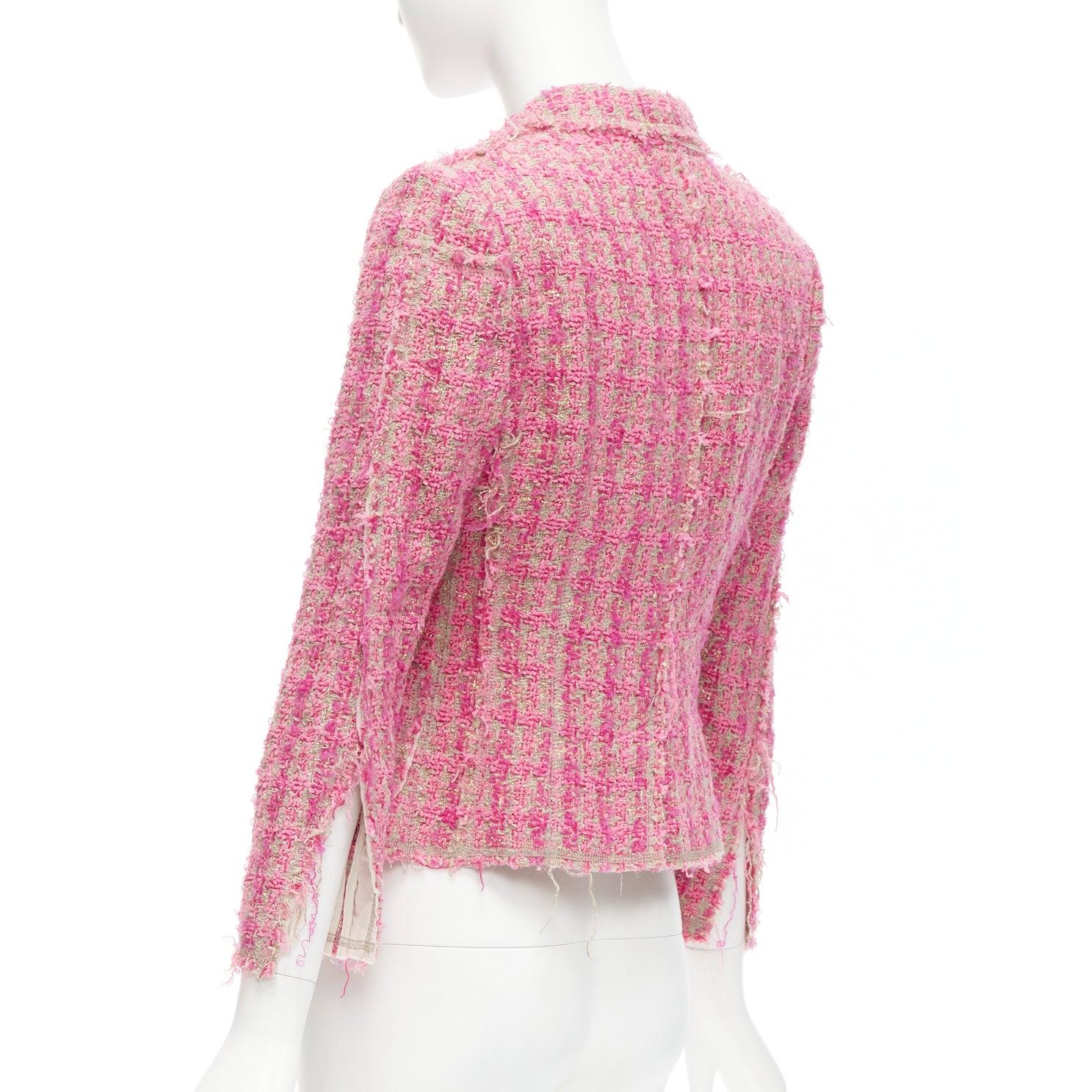JUNYA WATANABE 2008 pink distressed tweed fitted cropped jacket S For Sale 3