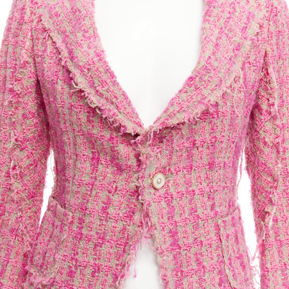 JUNYA WATANABE 2008 pink distressed tweed fitted cropped jacket S For Sale 3