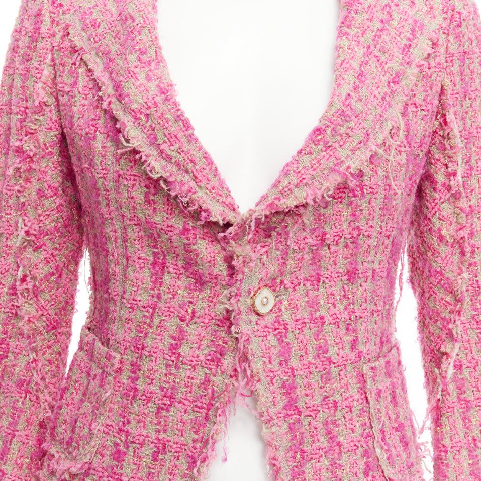JUNYA WATANABE 2008 pink distressed tweed fitted cropped jacket S For Sale 4